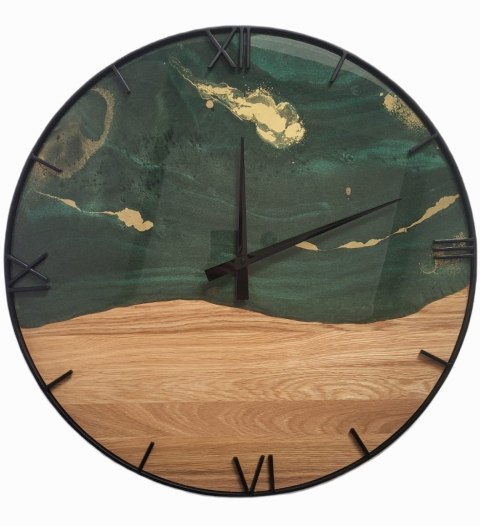 Drewniany zegar ścienny w metalowej ramie 50 cm