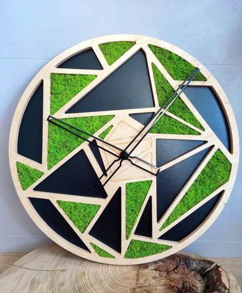 Drewniany zegar z mchem chrobotkiem, 45 cm