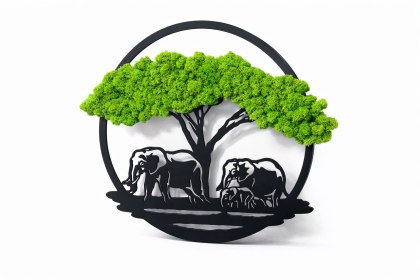 Drzewko szczęścia z mchem chrobotkiem, słonie