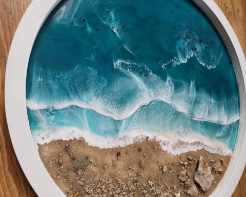 Morski obraz z żywicy epoksydowej w kole o średnicy 50 cm