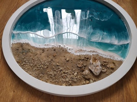 Morski obraz z żywicy epoksydowej w kole o średnicy 50 cm