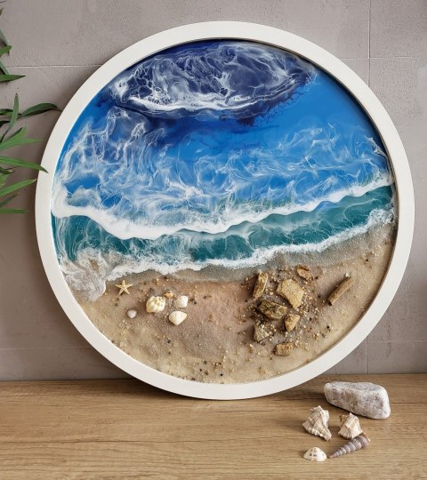 Morski obraz z żywicy epoksydowej w kole o średnicy 50 cm