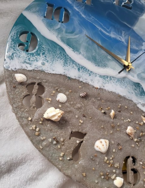 Morski zegar z żywicy epoksydowej, 40 cm