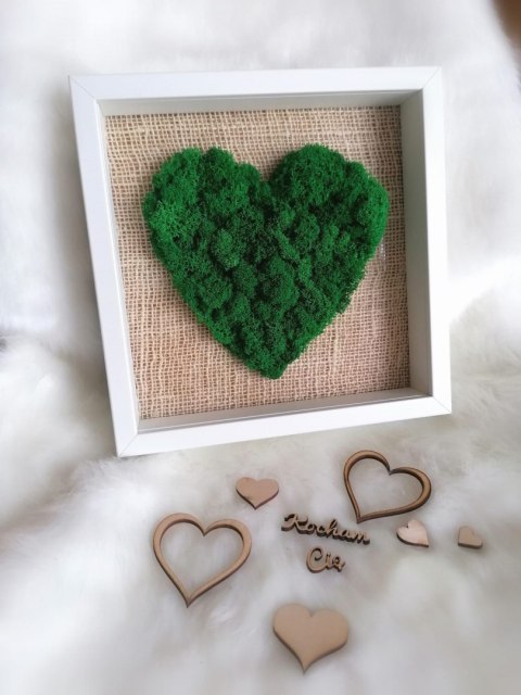 Obraz z mchem chrobotkiem, DUŻE SERCE, 25x25cm