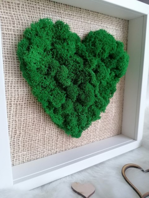 Obraz z mchem chrobotkiem, DUŻE SERCE, 25x25cm