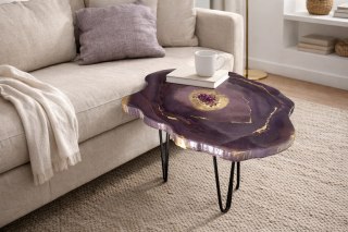 Stolik kawowy z żywicy epoksydowej, ametyst
