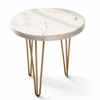 Stolik kawowy z żywicy epoksydowej, biel i złoto 50 cm