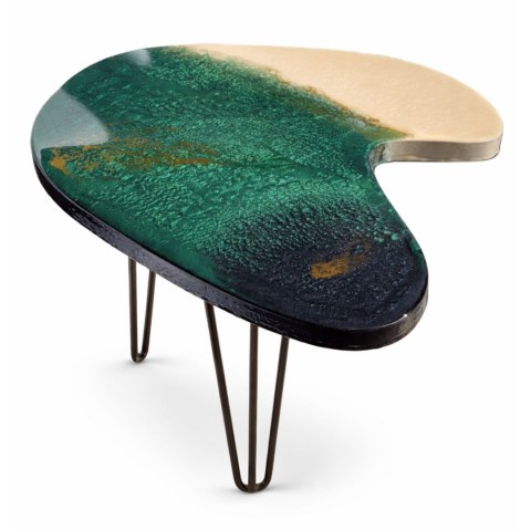 Stolik kawowy z żywicy epoksydowej, butelkowa zieleń