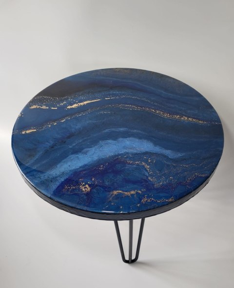 Stolik kawowy z żywicy epoksydowej, granat i złoto 50 cm