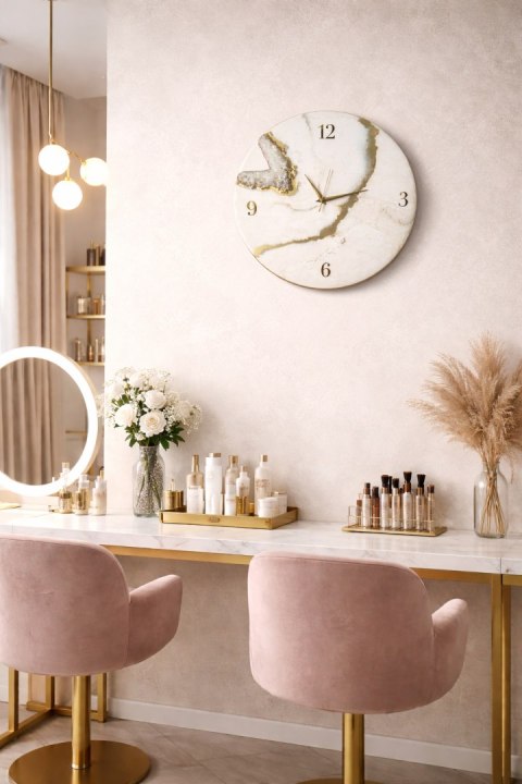 Zegar z żywicy epoksydowej, biel i złoto, 45 cm