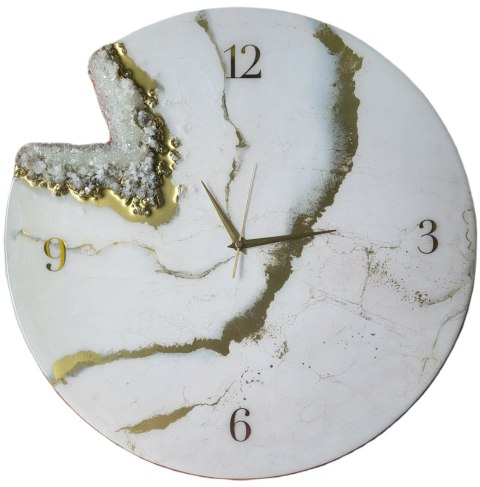 Zegar z żywicy epoksydowej, biel i złoto, 45 cm