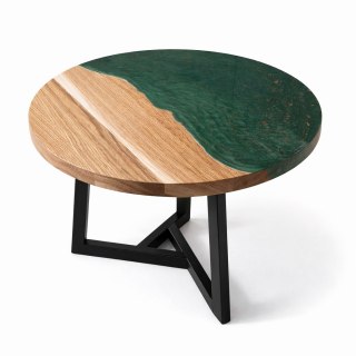 Dębowy stolik kawowy z żywicą epoksydowa butelkowa zieleń