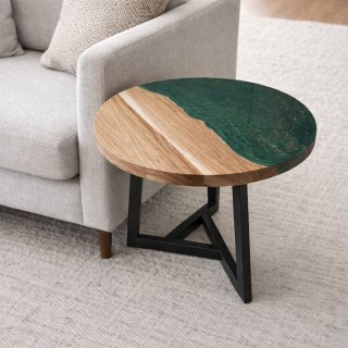 Dębowy stolik kawowy z żywicą epoksydowa butelkowa zieleń