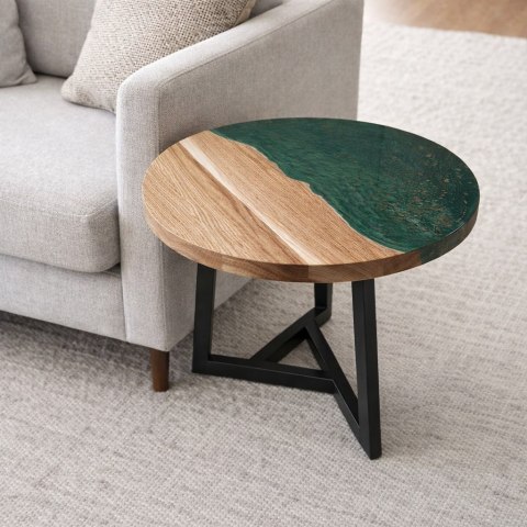 Dębowy stolik kawowy z żywicą epoksydowa butelkowa zieleń