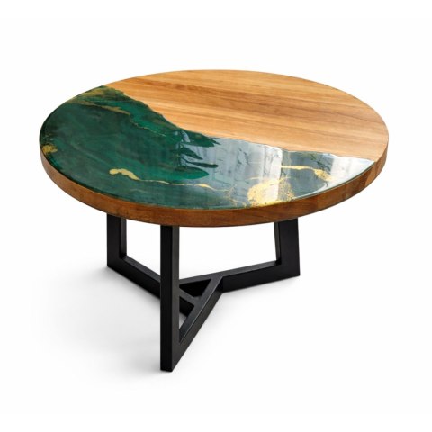 Dębowy stolik kawowy z żywicą epoksydowa butelkowa zieleń