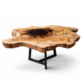 Drewniany stolik kawowy oliwny z czarną żywicą epoksydową matowy