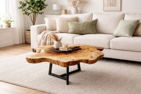 Drewniany stolik kawowy oliwny z czarną żywicą epoksydową matowy