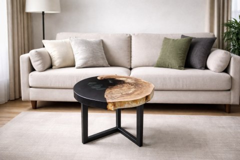 Drewniany stolik kawowy z żywicą epoksydową z eukaliptusem