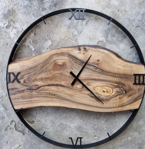 Drewniany zegar ścienny, 80 cm zegar z deską z orzecha włoskiego