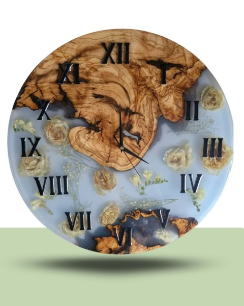 Konserwacja bukietu ślubnego, zegar z bukietu ślubnego z drewnem