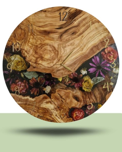 Konserwacja bukietu ślubnego, zegar z bukietu ślubnego z drewnem