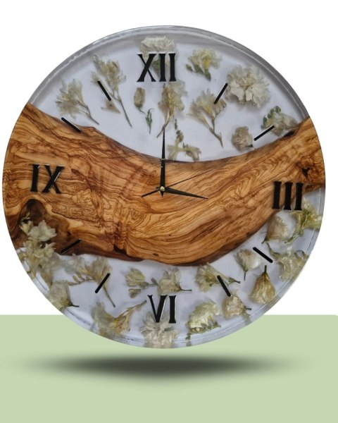 Konserwacja bukietu ślubnego, zegar z bukietu ślubnego z drewnem