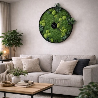 Metalowy zegar z mchem I roślinami stabilizowanymi 50 cm