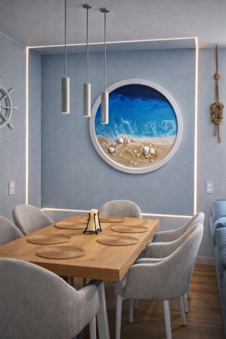 Morski obraz z żywicy epoksydowej w kole o średnicy 50 cm