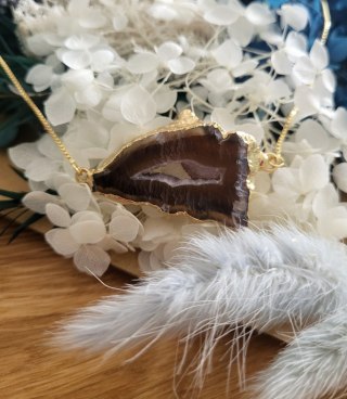 Naszyjnik z kamieniem naturalnym, agat brązowy