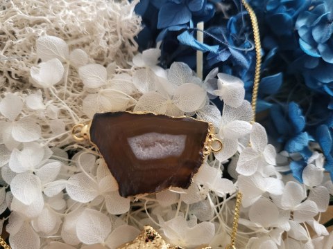 Naszyjnik z kamieniem naturalnym, agat brązowy