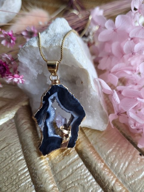 Naszyjnik z kamieniem naturalnym, agat czarny 5