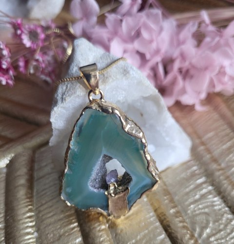 Naszyjnik z kamieniem naturalnym, agat zielony 3