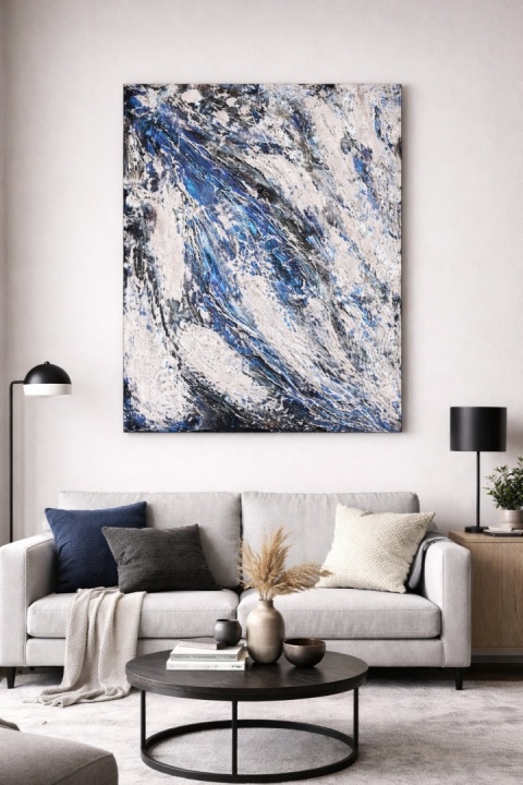 Obraz strukturalny 60x80 cm, beton architektoniczny i granat