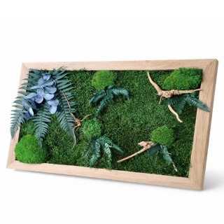 Obraz w dębowej ramie z mchu i roślin stabilizowanych z dodatkiem korzeni