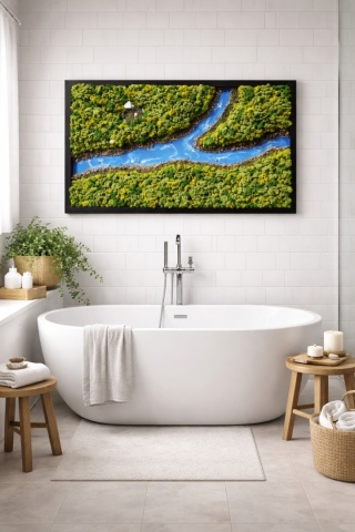 Obraz z mchu chorbotka z rzeką z żywicy epoksydowej