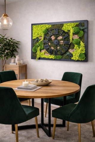 Obraz z mchu i roślin stabilizowanych z zegarem ! Zegar z mchem