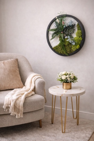 Stolik kawowy z żywicy epoksydowej, biel i złoto 50 cm