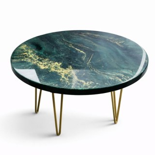 Stolik kawowy z żywicy epoksydowej, butelkowa zieleń