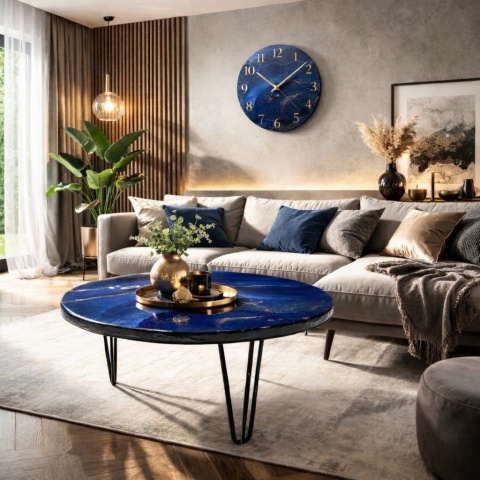 Stolik kawowy z żywicy epoksydowej, granat i złoto 50 cm