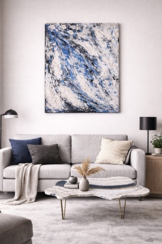 Stolik kawowy z żywicy epoksydowej w odcieniach bieli, czerni i złota