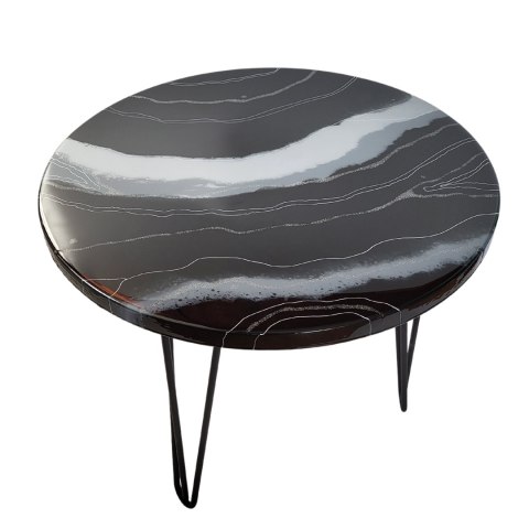 Stolik kawowy z żywicy epoksydowej w odcieniach czerni I szarości, 60 cm