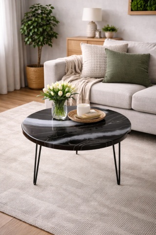 Stolik kawowy z żywicy epoksydowej w odcieniach czerni I szarości, 60 cm