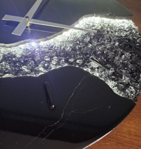 Zegar glamour z podświetleniem LED 50 cm, czarny zegar ścienny