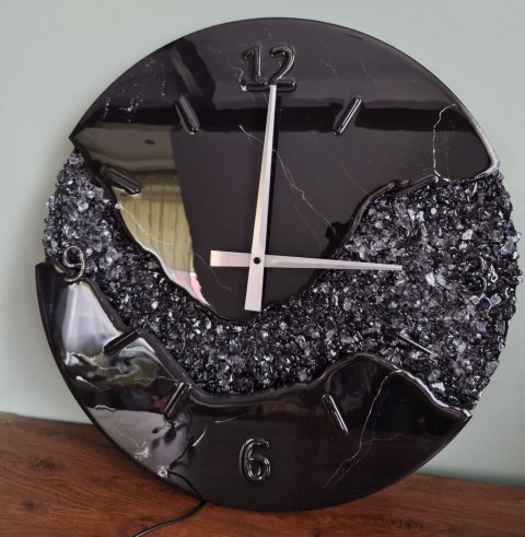 Zegar glamour z podświetleniem LED 50 cm, czarny zegar ścienny