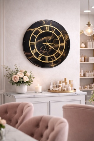 Zegar ścienny z żywicy epoksydowej 45 cm , black and gold
