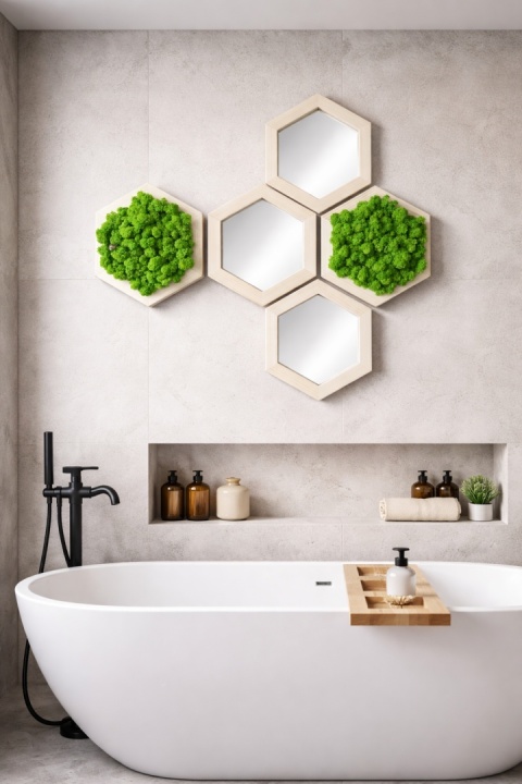 Zestaw heksagonów z mchem chrobotkiem z lustrami