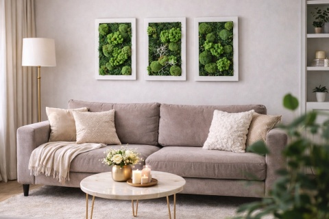 Zestaw trzech obrazów z mchu, 40x30 cm