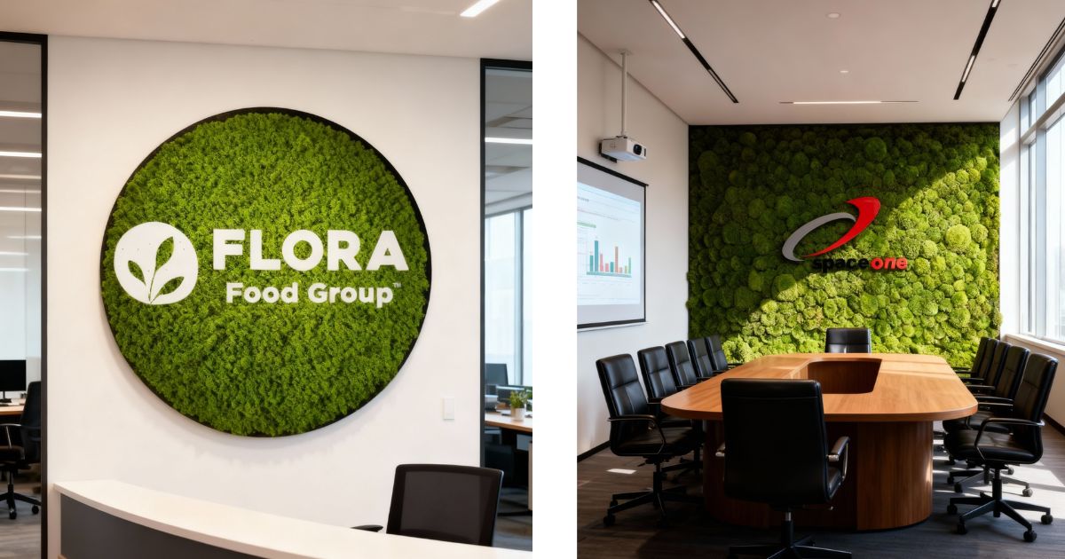 Logo z mchu w biurze – jak biophilic design zmienia markę?